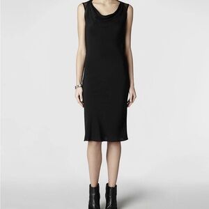 All Saints Black 100% Silk Convertible Zip Sheer Back Leevi Dress